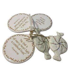 Vintage‎ Religious Scripture Verse Christmas Ornaments White Gold Porcelain